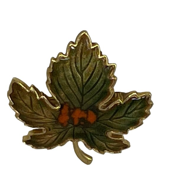 Unbranded Jewelry - Maple Leaf Brooch Holly Leaf Holiday Green Red Enamel Vintage Pin